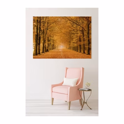 Poster intissé ALLEE CAVALIERE forêt d&rsquo;automne 140 x 95 cm – Affiche murale de qualité supérieure