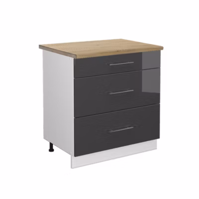Vicco Meuble cuisine Anthracite Haute brillance 80cm avec 3 tiroirs, PT Chêne