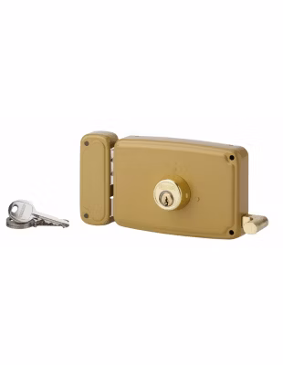 Serrure horizontale en applique double entrée à tirage pour porte d&rsquo;entrée, gauche, 140x94mm, axe 70mm, marron, 3 clés – THIRARD