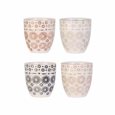 4 Mugs design ethnique Mirage – 250 ml – Blanc