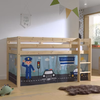 Lit Mi-Hauteur 90×200 sommier inclus housse Police Vipack Pino Bois