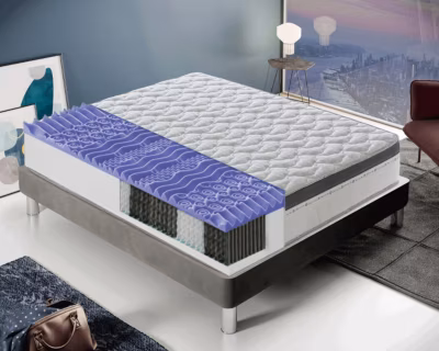 Matelas 80×190 à ressorts ensachés 800 – Epaisseur 28 cm – Mousse à mémoire de forme 6 cm – 9 zones de confort – Positano