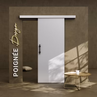 Porte Coulissante avec Rail + Poignée Verticale – Laquée Blanche 83 cm