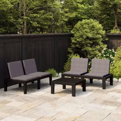 vidaXL Salon de jardin, 3 pcs avec coussins Plastique Gris