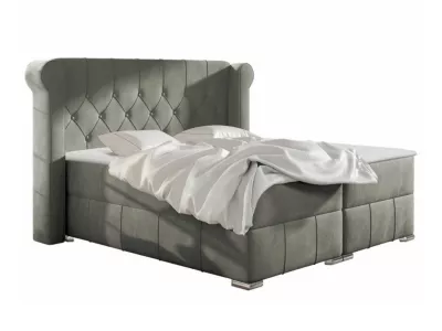 Lit continental Baltimore 132, Double, Gris, Tissu, Disponible