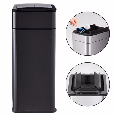 Poubelle cuisine automatique latérale – Ouverture papillon – Noir mat – 60L – Piles ou batterie