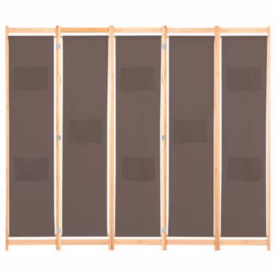 Paravent, Séparateur, Cloison de séparation 5 panneaux Marron 200 x 170 x 4 cm Tissu