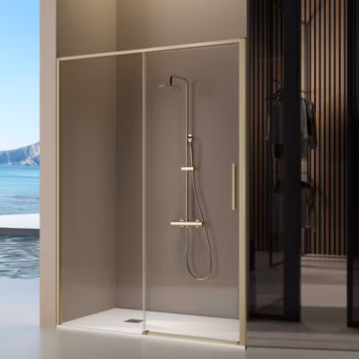 Paroi de douche coulissante DELTA – Doré (Or Brossé) – 151-153.6 cm – Fermeture amortie – Réversible – Anticalcaire