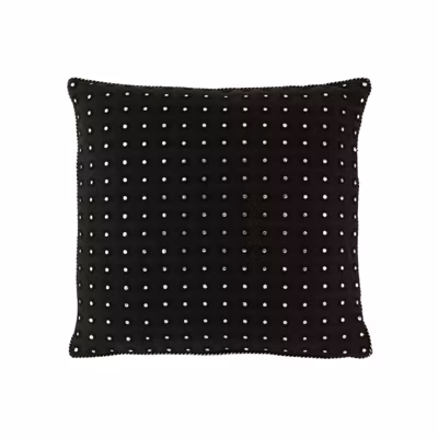 Coussin carré avec miroirs ronds en coton noir 45x45cm