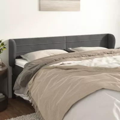 3117339 vidaXL Tête de lit avec oreilles Gris foncé 163x23x78-88 cm Velours