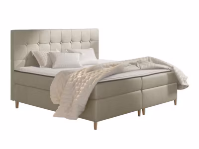 Lit continental Baltimore 130, Unique, Brun clair, Tissu, Disponible