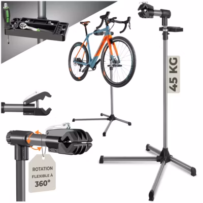 Pied d&rsquo;atelier vélo en acier enduit de poudre support de montage 90 cm x 60 cm x 155 cm TECTAKE