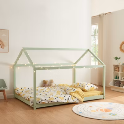 Lit cabane pour enfant Cerro bois de pin contreplaqué 120 x 200 cm vert menthe en.casa