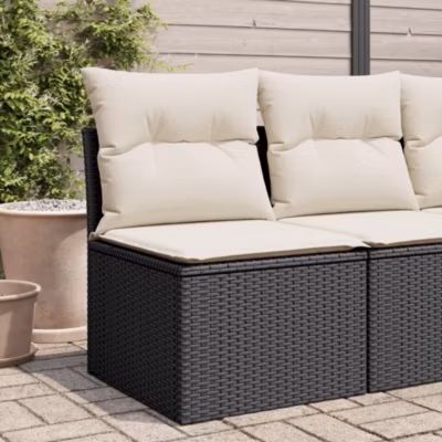 Prolenta Premium –  Chaise de jardin sans accoudoirs avec coussins noir poly rotin