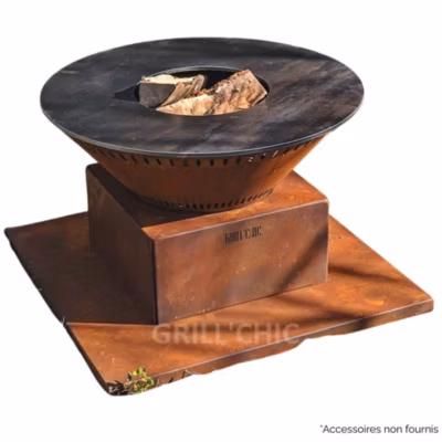 FESTIF POOL Brasero Double Cuve Corten 83x55cm – Petit modèle idéal pour réchauffer vos soirées en extérieur
