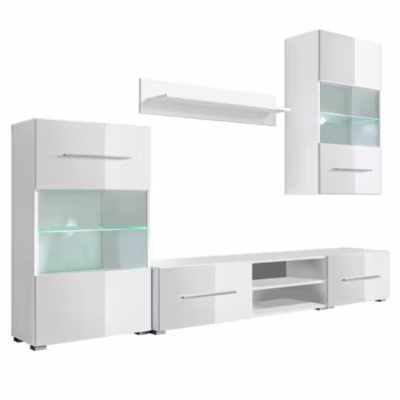 Meuble TV mural avec éclairage LED 5 pièces Blanc – Prolenta Premium