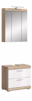 Hako – Combinaison de salle de bains (L/H/P : 60x191x34 cm) en imitation chêne Sonoma clair et blanc brillant embouti