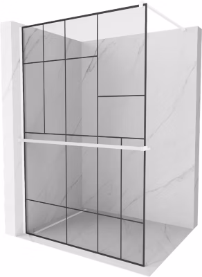 Mexen Kioto+ paroi de douche avec étagère Walk-in 140 x 200 cm, motif noir, blanc – 800-140-121-20-78