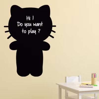 Sticker ardoise tableau noir – stickers muraux adhésif effaçable – CARICATURE CHATON – 55x40cm