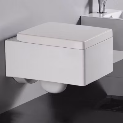 WC Suspendu Rectangle avec Abattant – Céramique Blanc – 52×39 cm -Kube