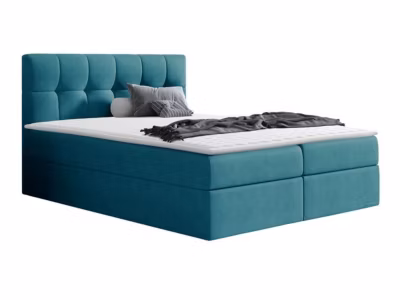 Lit continental Baltimore 128, Double, Turquoise, Tissu, Disponible