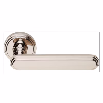 2 poignées rosace ronde, finition nickel poli garantie 5 ans, pour porte intérieure sans clé.