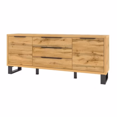 Buffet 2 portes 3 tiroirs MILO  Chene clair et noir  Style industriel robuste