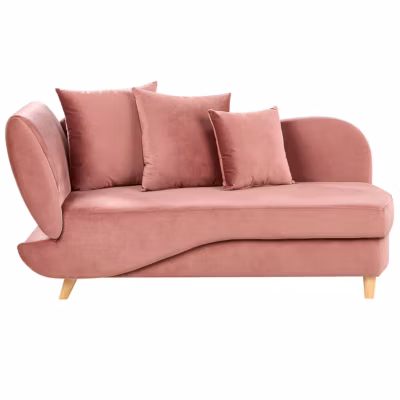 Chaise longue côté gauche MERI Velours Rose avec rangement