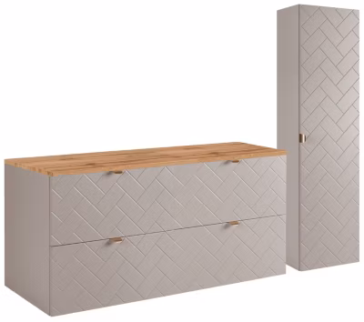 Ensemble un meuble sous vasque 120 cm avec le plan CHÊNE et une colonne 35/136 cm à suspendre MADIS CACHEMIRE