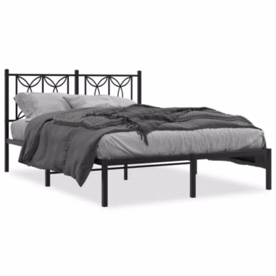 Lit double, Lit adulte, Cadre de lit métal sans matelas avec tête de lit noir 140x190cm