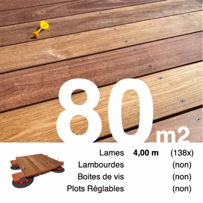 Planches de terrasse bois exotique CUMARU pour 80 m², Longueur 4 m.