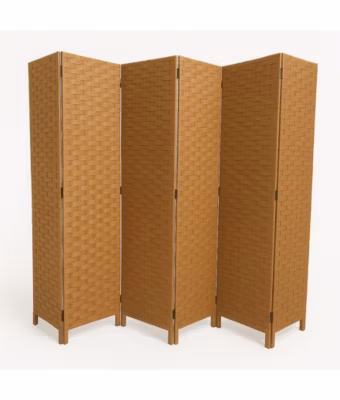 Paravent de 6 pans tressé en fibres naturelles coloris brun – Dim : H180 x L270 cm