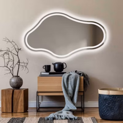 Miroir asymétrique avec LED Illumination Salle de Bain (94x54cm) Lumineux Miroir avec Éclairage, Blanc Froid 7000K