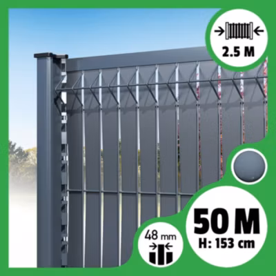 Kit 50m occultation lattes aluminium pour panneau rigide maille 55 – H 1m53 x 2m50 Gris anthracite