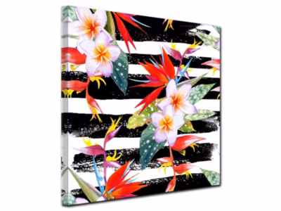 DECLINA, Tableau toile imprimée Vintage, Tableau toile fleurs tropicales colorées , 100×100 cm