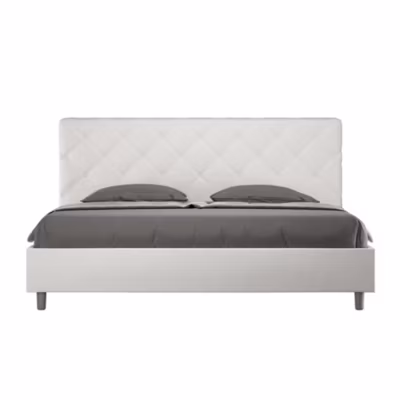 Lit tapissé en simili cuir blanc Priya sans sommier 180×210