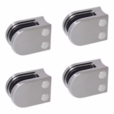 4 x Pince à verre pour tube diam. 42,4 modèle 05 – Ep. verre 11,52 mm – Zamak aspect inox brossé