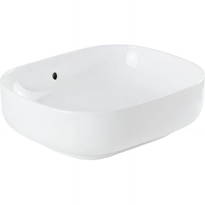 Vasque céramique traditionnelle bords arrondis SANINDUSA Sanibold à poser sur plan 60×40 blanc et blanc mate