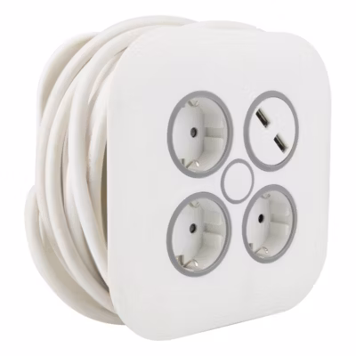 Enrouleur Schuko 3 prises + 2 USB 7m Zenitech