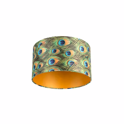 Abat-jour en velours motif paon 35/35/20 avec intérieur doré