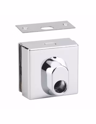 Boitier de verrou cavalier en applique à double entrée pour porte en verre, réversible, 77x72mm, chromé – THIRARD