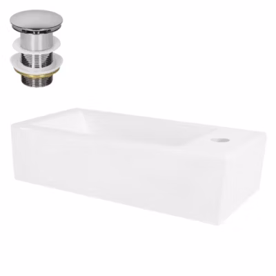 Lavabo céramique blanc trou de robinet à droite bonde de vidage chrome 51×25 cm