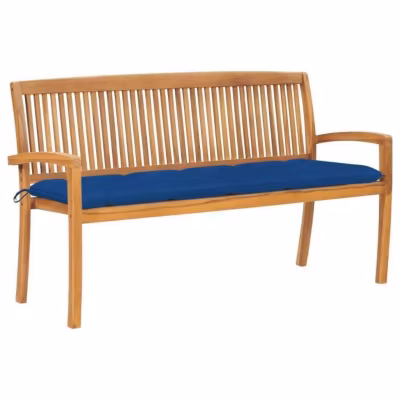 Banc de jardin empilable et coussin 159 cm, vidaXL Bois de teck massif.