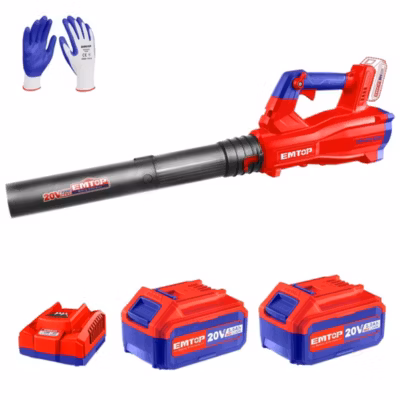 Souffleur à batterie brushless EMTOP 20V avec 1 chargeur 4A + 2 batteries lithium-ion 4.0Ah