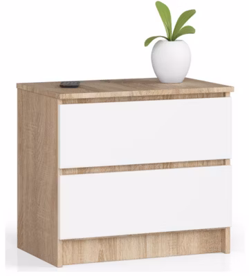 Table de chevet : 2 tiroirs,  Chêne Sonoma/blanc, l: 60 cm, h: 55 cm, p: 40 cm
