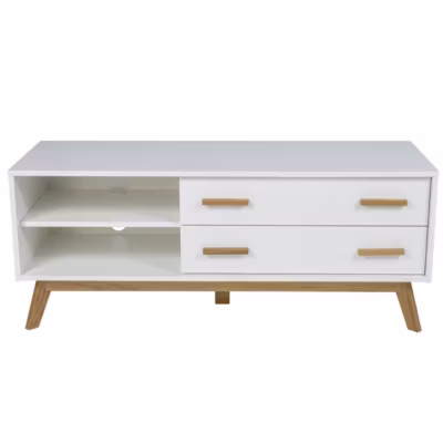 Meuble TV Design « Kensal » 130cm Chêne & Blanc