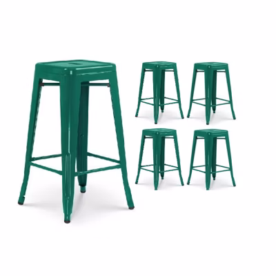 Lot de 4 tabourets de bar style industriel vert sapin brillant   Hauteur 66 cm