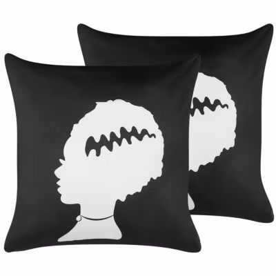 Lot de 2 coussins décoratifs MANDEVILLA Velours 45 x 45 cm Noir Motif abstrait