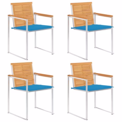 Chaises de jardin lot de 4 avec coussins Bois de teck massif vidaXL