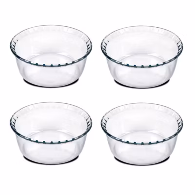 Lot de 4 moule soufflé rond, moule en verre fileté, plateau réfractaire, plat à four moule de cuisson 700 ml – D 15.1 x H 5.9 cm
